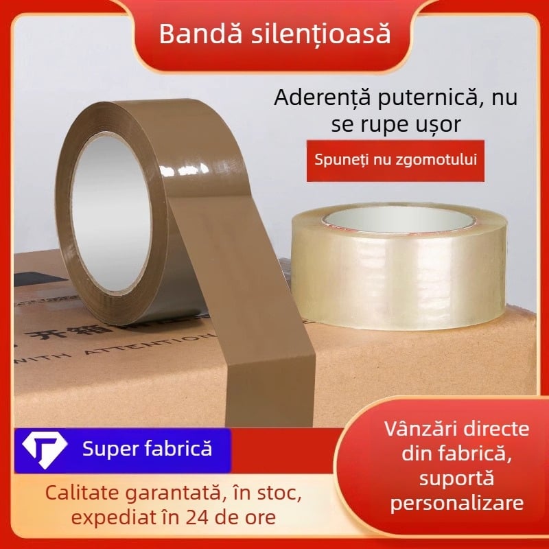 Bandă de ambalare transparentă, cu zgomot redus, BOPP, 48 mm x 50 m/100 m, sigilare liniștită