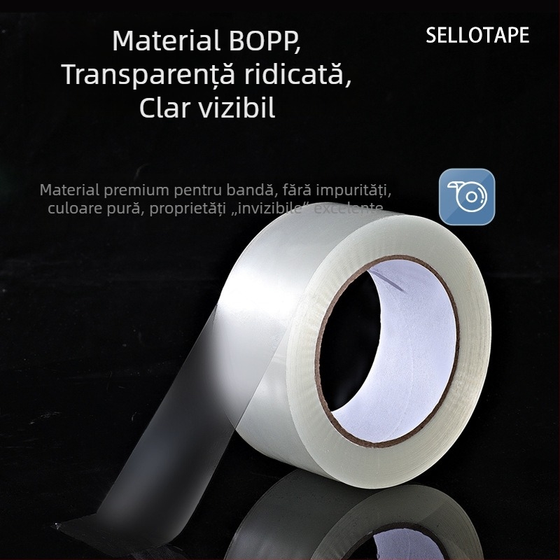 Bandă de ambalare transparentă, cu zgomot redus, BOPP, 48 mm x 50 m/100 m, sigilare liniștită