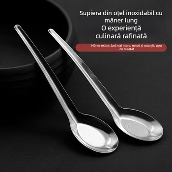 Lingură de supă din oțel inoxidabil, fund plat, mică, pentru uz casnic și cantina școlii, cu model floral