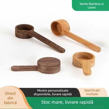 Lingură de măsurare din nuc negru pentru cafea și pudră de lapte, lemn de fag, stil vintage, mâner scurt