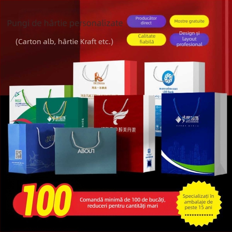Genți tote personalizate, sacoșe de hârtie, sacoșe cadou, hârtie kraft groasă, carton alb, imprimare logo de înaltă calitate, sacoșe de ambalaj colorate