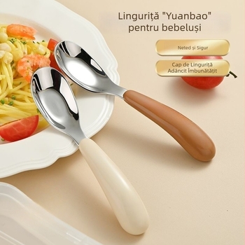 Set de tacâmuri pentru copii din oțel inoxidabil – portabil, design drăguț, lingură și furculiță pentru bebeluși, depozitare a hranei