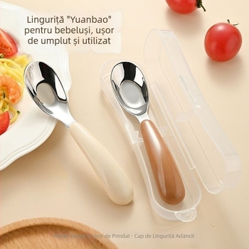 Set de tacâmuri pentru copii din oțel inoxidabil – portabil, design drăguț, lingură și furculiță pentru bebeluși, depozitare a hranei