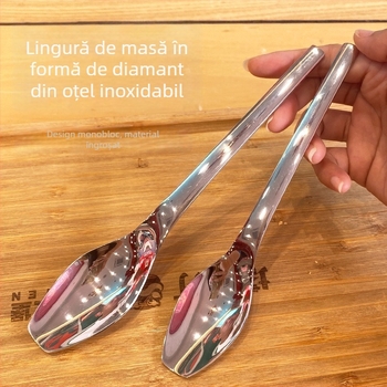 Lingură din oțel inoxidabil 304, mâner lung, pentru amestecat cafea, lingură de desert cu bază plată, design minimalist modern
