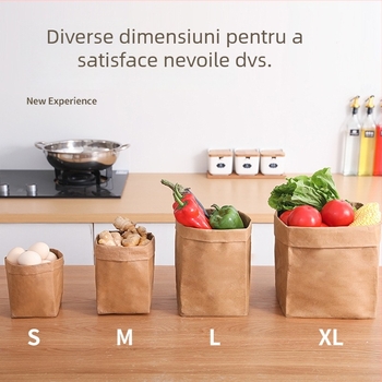 Geantă de depozitare lavabilă din hârtie kraft – pentru bucătărie și frigider, depozitare de alimente și legume, utilizare multiplă