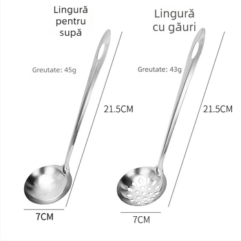 Lingură cu sită din oțel inoxidabil, mâner lung, dimensiuni mici și mari, pentru supe și terci, set bucătărie casă și uz comercial