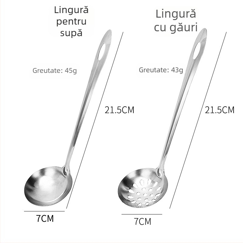 Lingură cu sită din oțel inoxidabil, mâner lung, dimensiuni mici și mari, pentru supe și terci, set bucătărie casă și uz comercial