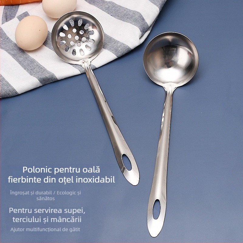 Lingură cu sită din oțel inoxidabil, mâner lung, dimensiuni mici și mari, pentru supe și terci, set bucătărie casă și uz comercial