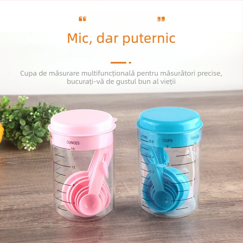 Set de 7 piese linguri și cupe măsurătoare din plastic, cu scară, 500 ml, pentru bucătărie și măsurarea făinii