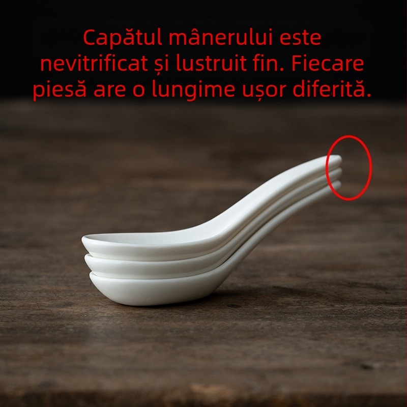Lingură de supă din porțelan alb Dehua, fund plat, ceramică, 15 ml