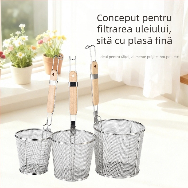 Strecurător pentru tăiței și legume, sită de filtrare, lingură de gătit, oțel inoxidabil 304, strecurător mare pentru oale fierbinți, mâner anti-alunecare