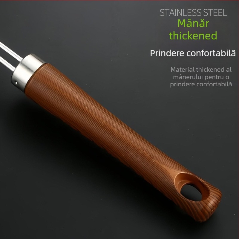 Skimmer din oțel inoxidabil cu mâner din lemn, pentru tăiței, găluște, prăjit și filtrare – sită mare pentru oală