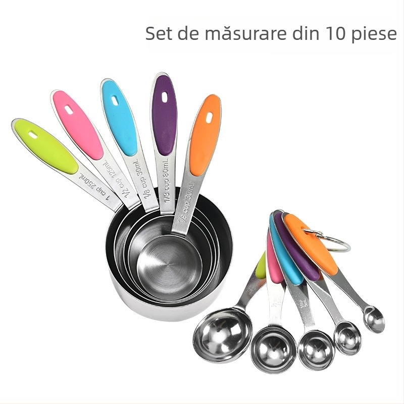 Set de cupe și linguri de măsurat din oțel inoxidabil, 10 piese, pentru gătit și coacere