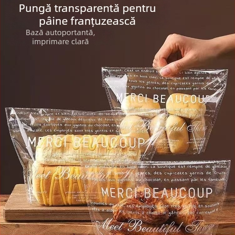 Pungi transparente pentru ambalarea pâinii, bagelilor, gogoșilor și felilor de toast; pungi autoadezive, de unică folosință