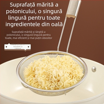 Lingură filtrant din oțel inoxidabil cu mâner din lemn, sită din plasă densă, pentru oale fierbinți, prăjit și tăiței