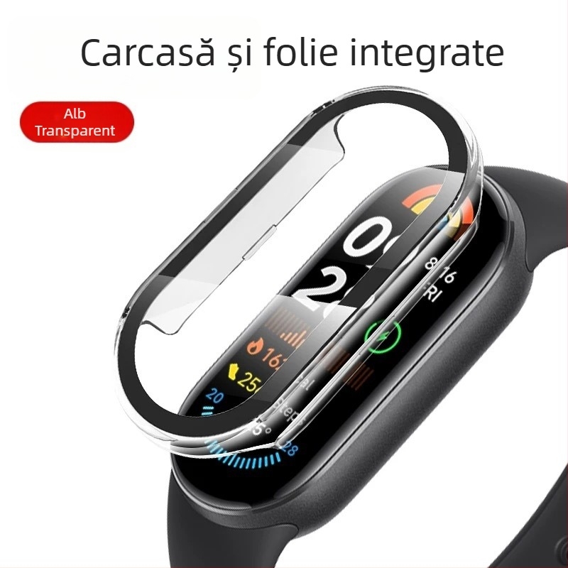 Carcasă protecție integrată cu folie de protecție a ecranului pentru Xiaomi Mi Band 8/9, antiamprentare, ecran complet, PC + sticlă