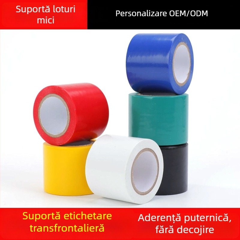 Bandă izolatoare pentru țevi PVC, cu adeziv pe bază de cauciuc, 0,15 mm × 45 mm × 20 m, culori alb, galben, negru, albastru, verde, roșu