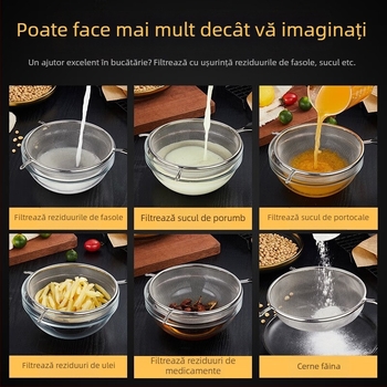Strecurător din oțel inoxidabil cu plasă fină, pentru uz casnic, filtrare sucuri, filtrare ultra-fină a laptelui de soia, separator de sediment și linguriță de îndepărtare a reziduurilor