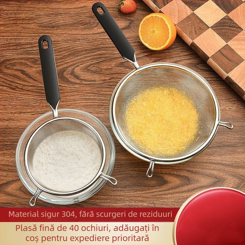 Strecurător din oțel inoxidabil cu plasă fină, pentru uz casnic, filtrare sucuri, filtrare ultra-fină a laptelui de soia, separator de sediment și linguriță de îndepărtare a reziduurilor