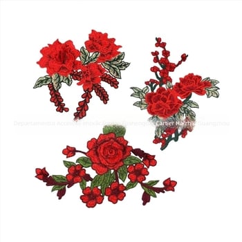 Serie Flori Roșii: Broderie decupată dizolvabilă în apă, aplicație mică, lenjerie retro și set cu broderie florală
