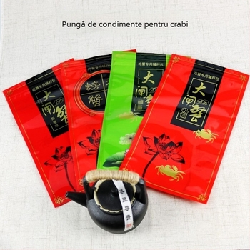 Set de accesorii pentru crabi cu geantă cadou, ceai de ghimbir, frunze de perilla, oțet de crab, tacâmuri pentru mâncat crab și pungă de depozitare cu închidere automată