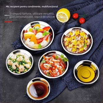 Farfurie rotundă din oțel inoxidabil 304 pentru condimente și sosuri, utilizare casnică; potrivită pentru hot pot, sos de soia și oțet; ideală pentru fructe și deserturi