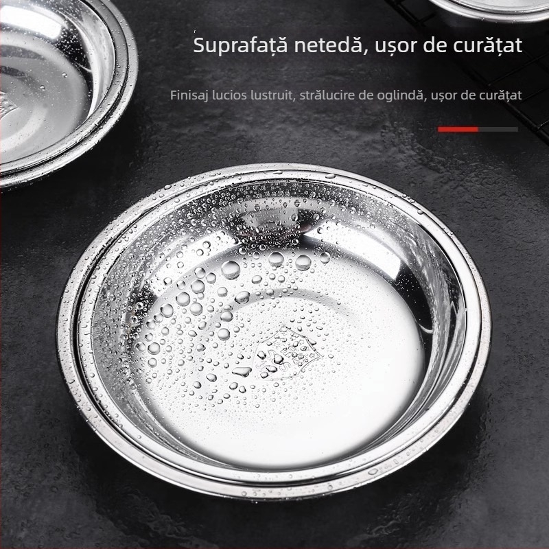 Farfurie rotundă din oțel inoxidabil 304 pentru condimente și sosuri, utilizare casnică; potrivită pentru hot pot, sos de soia și oțet; ideală pentru fructe și deserturi