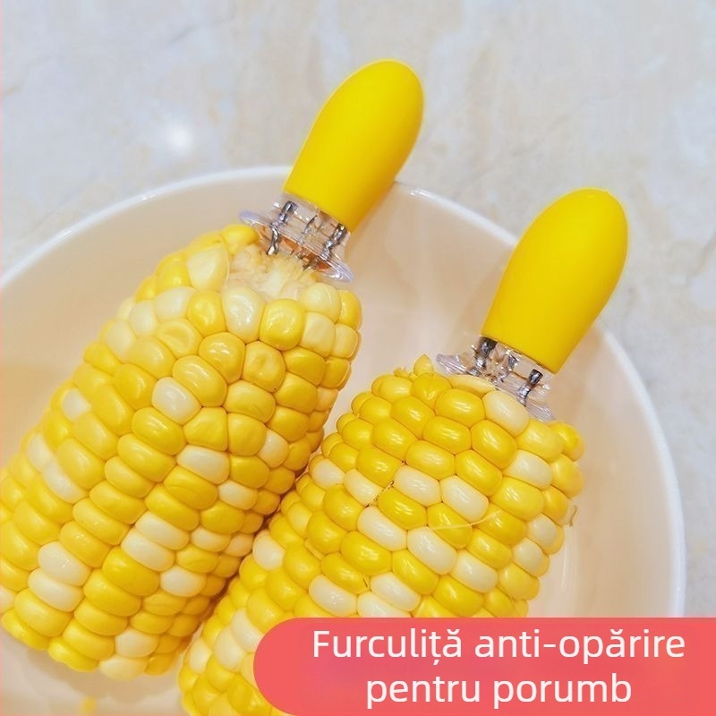 Furculiță din oțel inoxidabil cu izolație termică, pentru porumb, stil european, pentru fructe și grătar, anti-lipire pentru copii