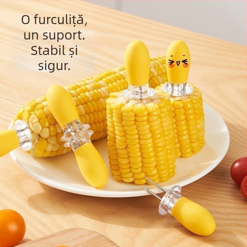 Furculiță din oțel inoxidabil cu izolație termică, pentru porumb, stil european, pentru fructe și grătar, anti-lipire pentru copii