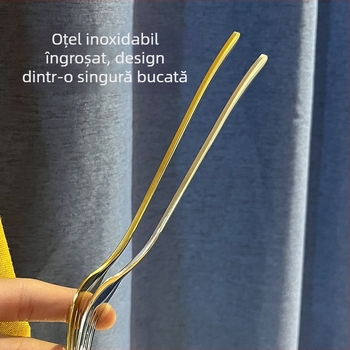 Furculiță din oțel inoxidabil 304, mâner lung, stil coreean, finisaj auriu, pentru hoteluri și restaurante, potrivită pentru ramen, salate și fructe