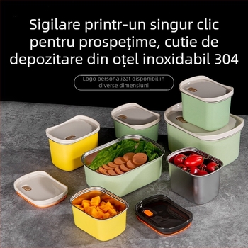 Cutie de depozitare din oțel inoxidabil 304, dreptunghiulară, cu capac, pentru frigider și congelator – cutie de prânz multifuncțională