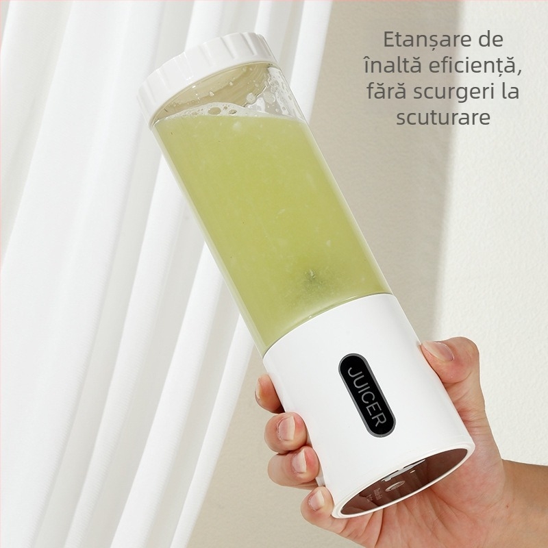 Storcător de fructe din sticlă, portabil, reîncărcabil, fără cablu, semi-automat, capacitate sub 1 L, dimensiuni 8x8x24 cm, pentru 2–3 porții