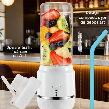 Storcător portabil alimentat cu baterie pentru uz casnic, blender compact pentru fructe și legume, capacitate până la 400 ml