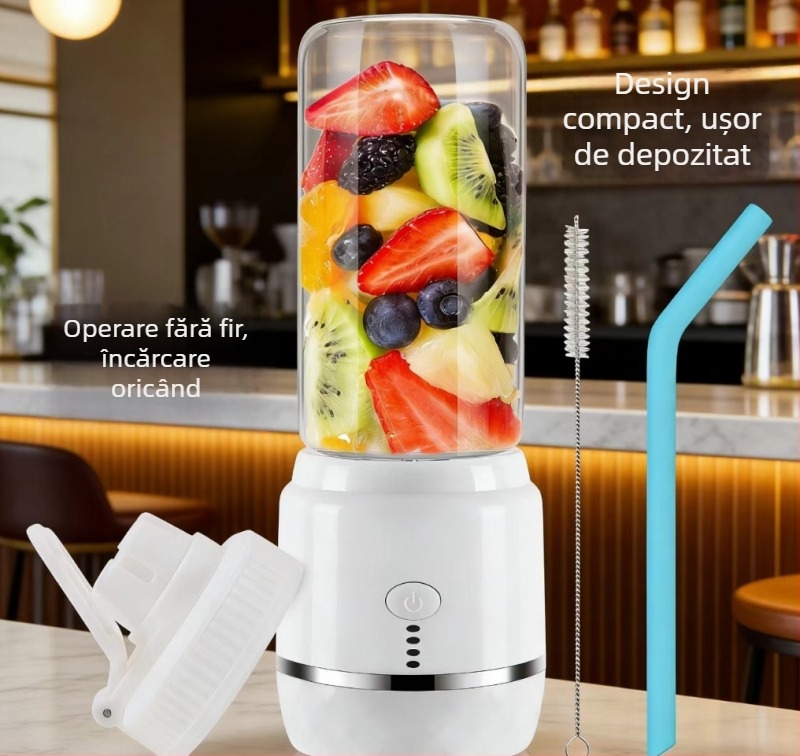 Storcător portabil alimentat cu baterie pentru uz casnic, blender compact pentru fructe și legume, capacitate până la 400 ml