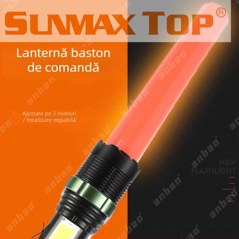 Lanternă USB reîncărcabilă, lumină puternică LED roșie pentru trafic și semnalizare, bețișor fluorescent pentru atmosferă