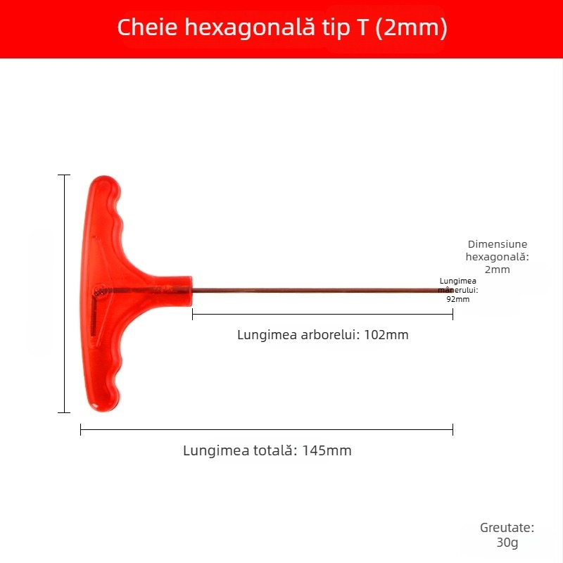 Cheie Allen în formă de T din oțel S2, cu duritate înaltă, mâner, cheie hexagonală internă și șurubelniță cu cap plat