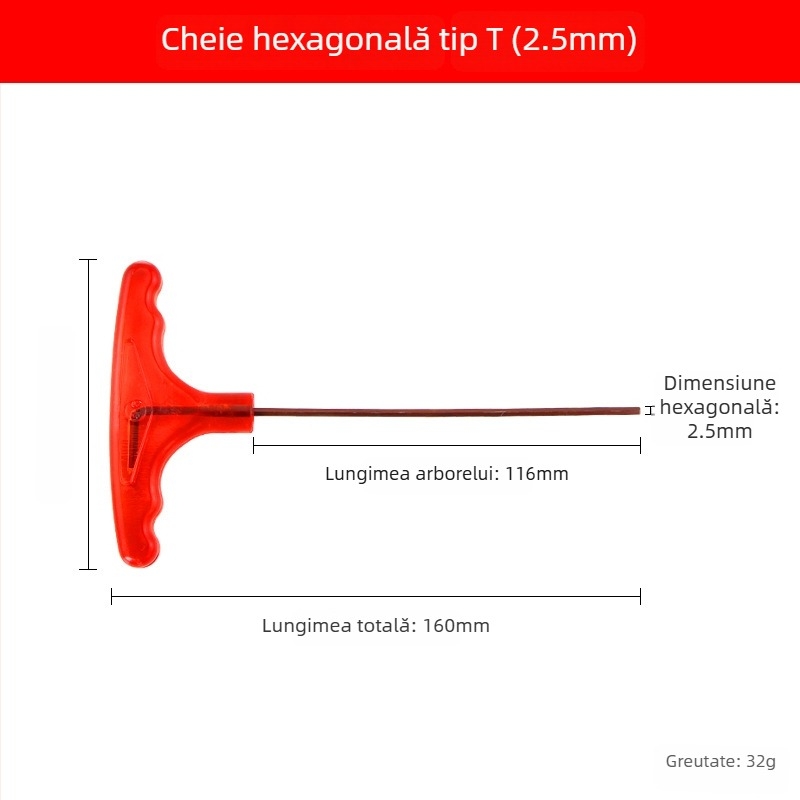 Cheie Allen în formă de T din oțel S2, cu duritate înaltă, mâner, cheie hexagonală internă și șurubelniță cu cap plat