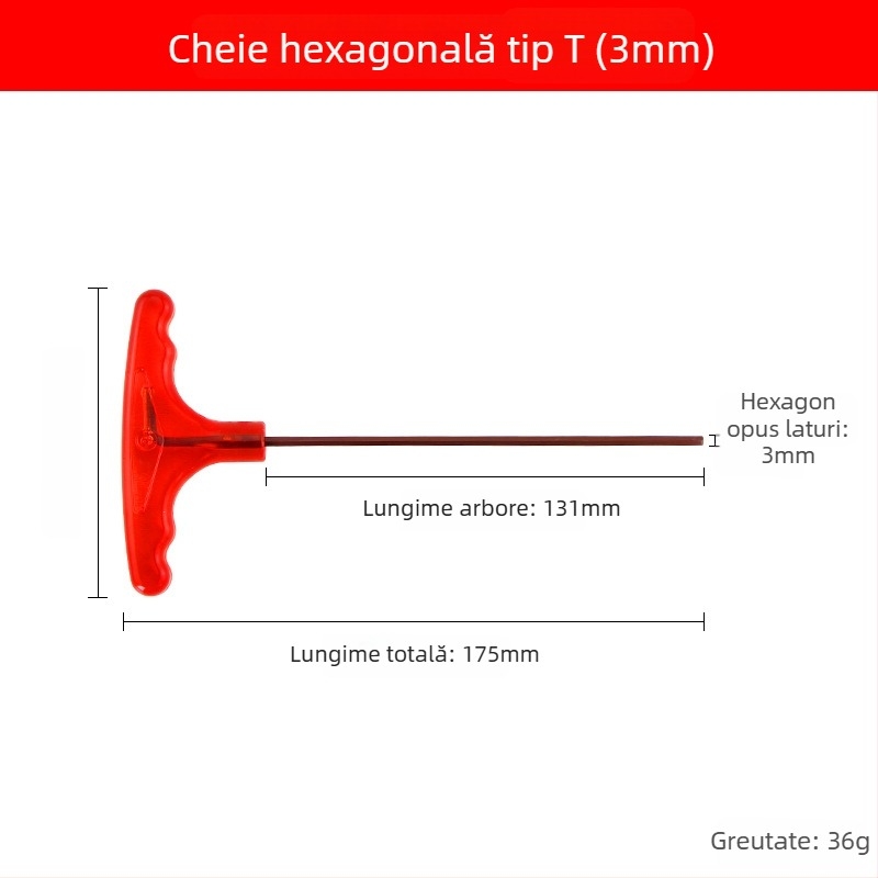 Cheie Allen în formă de T din oțel S2, cu duritate înaltă, mâner, cheie hexagonală internă și șurubelniță cu cap plat