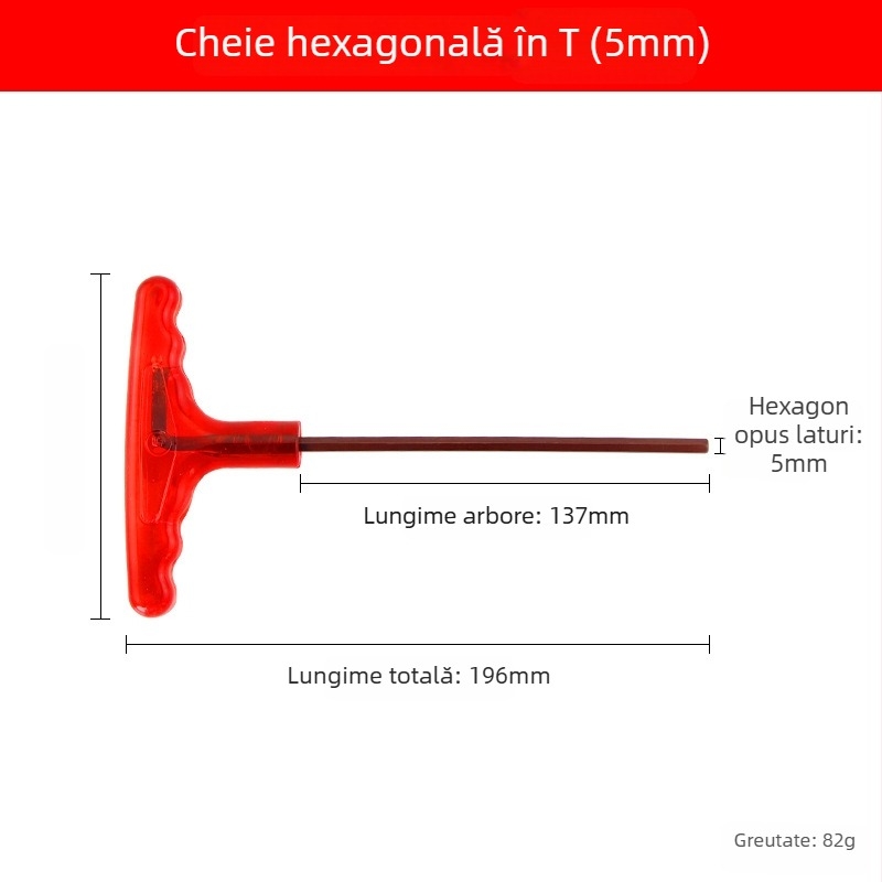 Cheie Allen în formă de T din oțel S2, cu duritate înaltă, mâner, cheie hexagonală internă și șurubelniță cu cap plat