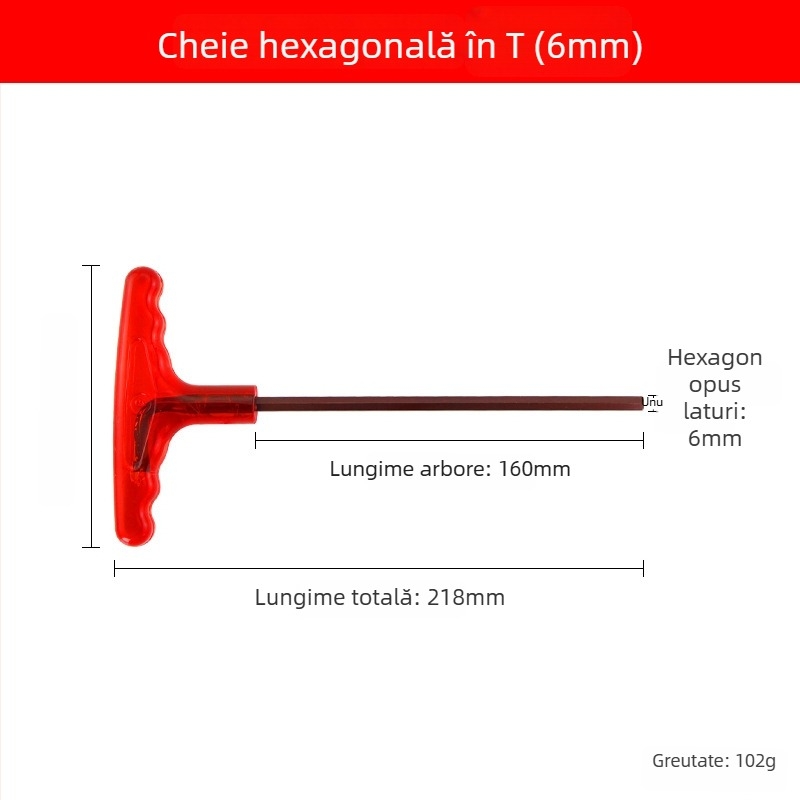 Cheie Allen în formă de T din oțel S2, cu duritate înaltă, mâner, cheie hexagonală internă și șurubelniță cu cap plat