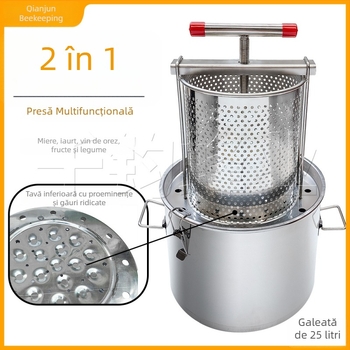 Presă multifuncțională din oțel inoxidabil pentru miere, iaurt, ceară, reziduuri de vin și stoarcerea sucurilor de fructe și legume
