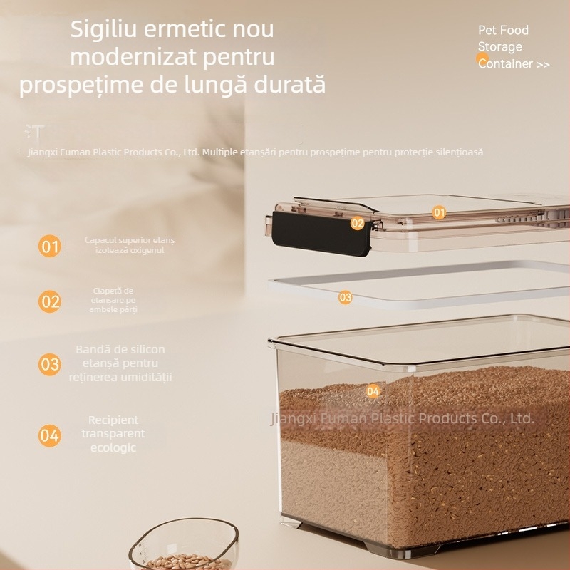 Recipient de depozitare a hranei pentru pisici, sigilat, din material alimentar, rezistent la umezeală și insecte, pentru hrana pisicilor și câinilor și gustări liofilizate