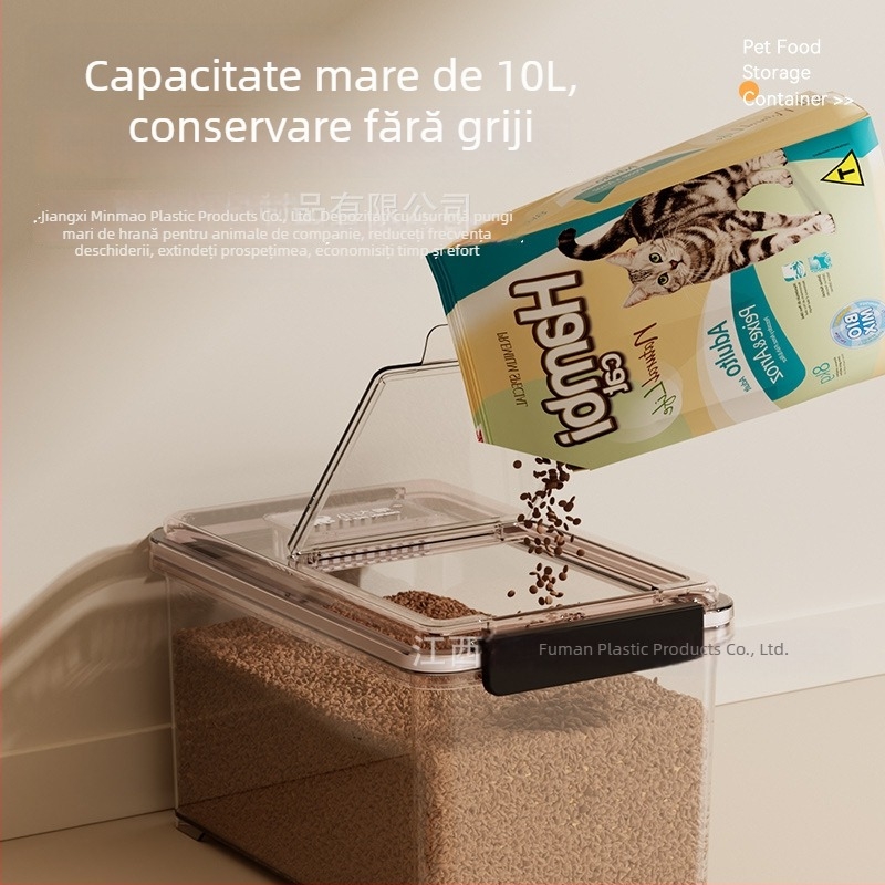 Recipient de depozitare a hranei pentru pisici, sigilat, din material alimentar, rezistent la umezeală și insecte, pentru hrana pisicilor și câinilor și gustări liofilizate