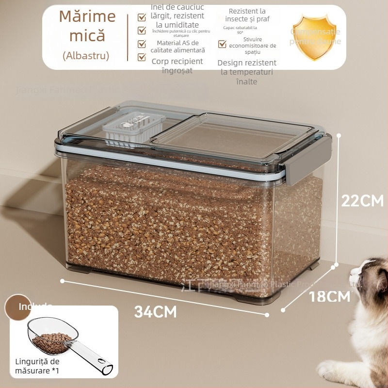 Recipient de depozitare a hranei pentru pisici, sigilat, din material alimentar, rezistent la umezeală și insecte, pentru hrana pisicilor și câinilor și gustări liofilizate