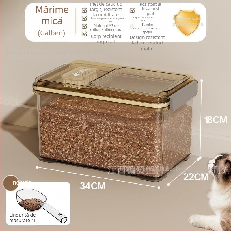 Recipient de depozitare a hranei pentru pisici, sigilat, din material alimentar, rezistent la umezeală și insecte, pentru hrana pisicilor și câinilor și gustări liofilizate