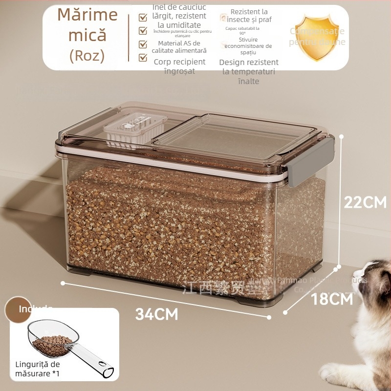Recipient de depozitare a hranei pentru pisici, sigilat, din material alimentar, rezistent la umezeală și insecte, pentru hrana pisicilor și câinilor și gustări liofilizate