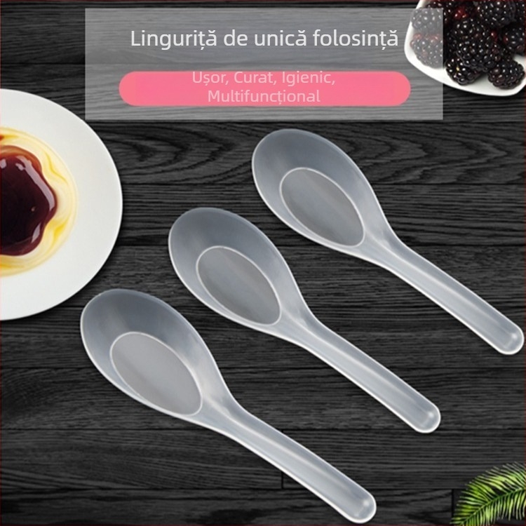 Lingură de unică folosință din plastic, transparentă, pentru takeaway și picnic în aer liber