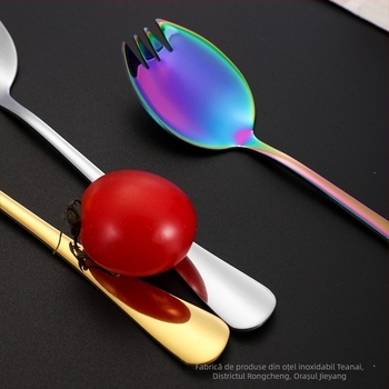 1010 Furculiță pentru salată din oțel inoxidabil, mâner lung, design îngroșat, pentru fructe și deserturi; potrivită pentru casă, hotel și restaurant