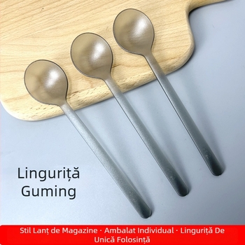 Lingură de desert din plastic de unică folosință, cu mâner lung, pentru ambalare la livrare