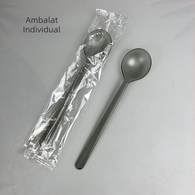 Lingură de desert din plastic de unică folosință, cu mâner lung, pentru ambalare la livrare